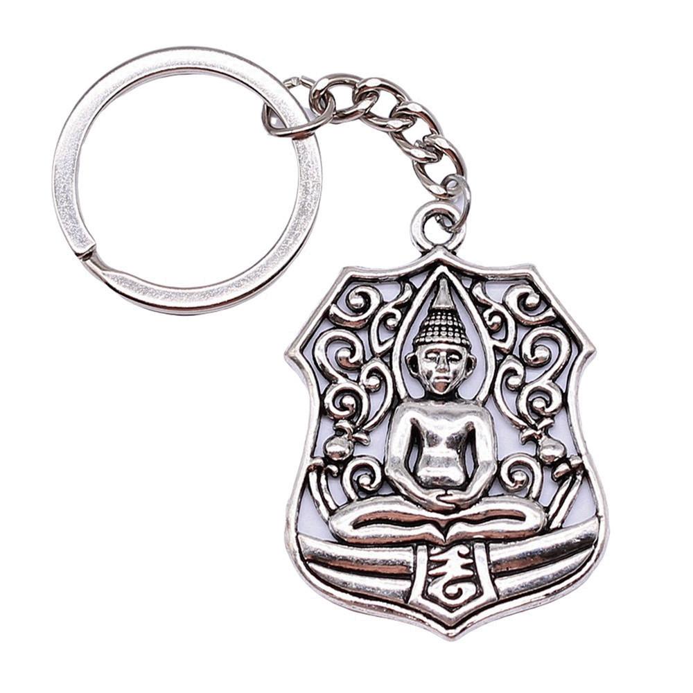Buddha Statue Charm Keychain Buddhism Amulet Pendants Key Holder 28mm Ring