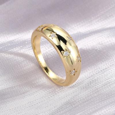 Crystal Star Chunky Ring For Women Vintage Trendy Gold Color Zirconia Finger Stacking Rings Punk Accessories Retro Jewelry R446