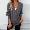 2024 New Autumn/Winter V-Neck Sweater Loose-Fit Casual Knitted Cardigan Women's Knitted Pullovers Cable Knit Style