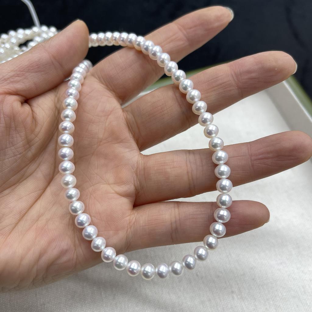 1String, White Natural Freshwater Pearls, Handmade Round Pearl Beads for Jewelry Making DIY Crafts (Beads 5-6mm, Length 36cm)