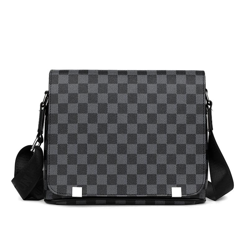 Buy Men's Single Shoulder Bags Fashion Plaid Leather Messenger Bags