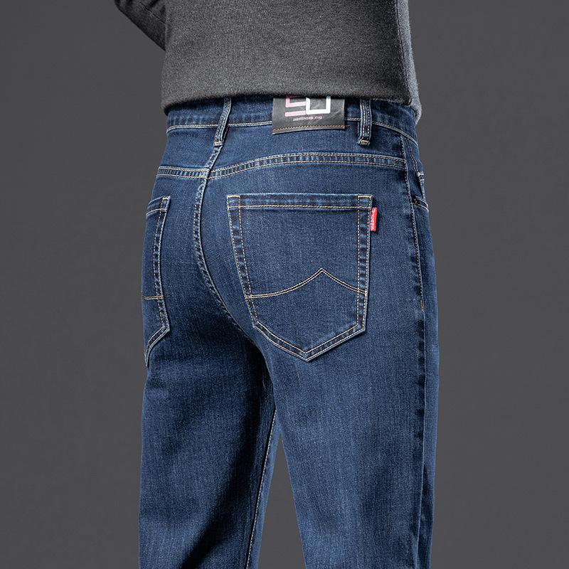 Spring And Autumn New High End Plush Jeans For Men Straight Tube Slim Fit Elastic Thick Casual Pants Autumn And Winter Men'S Pants