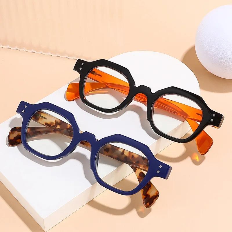 Men's and Women's Retro Polygonal Anti Blue Light Reading Glasses Classic Small-Frame Comfort Hyperopia Glasses Eye Protectio