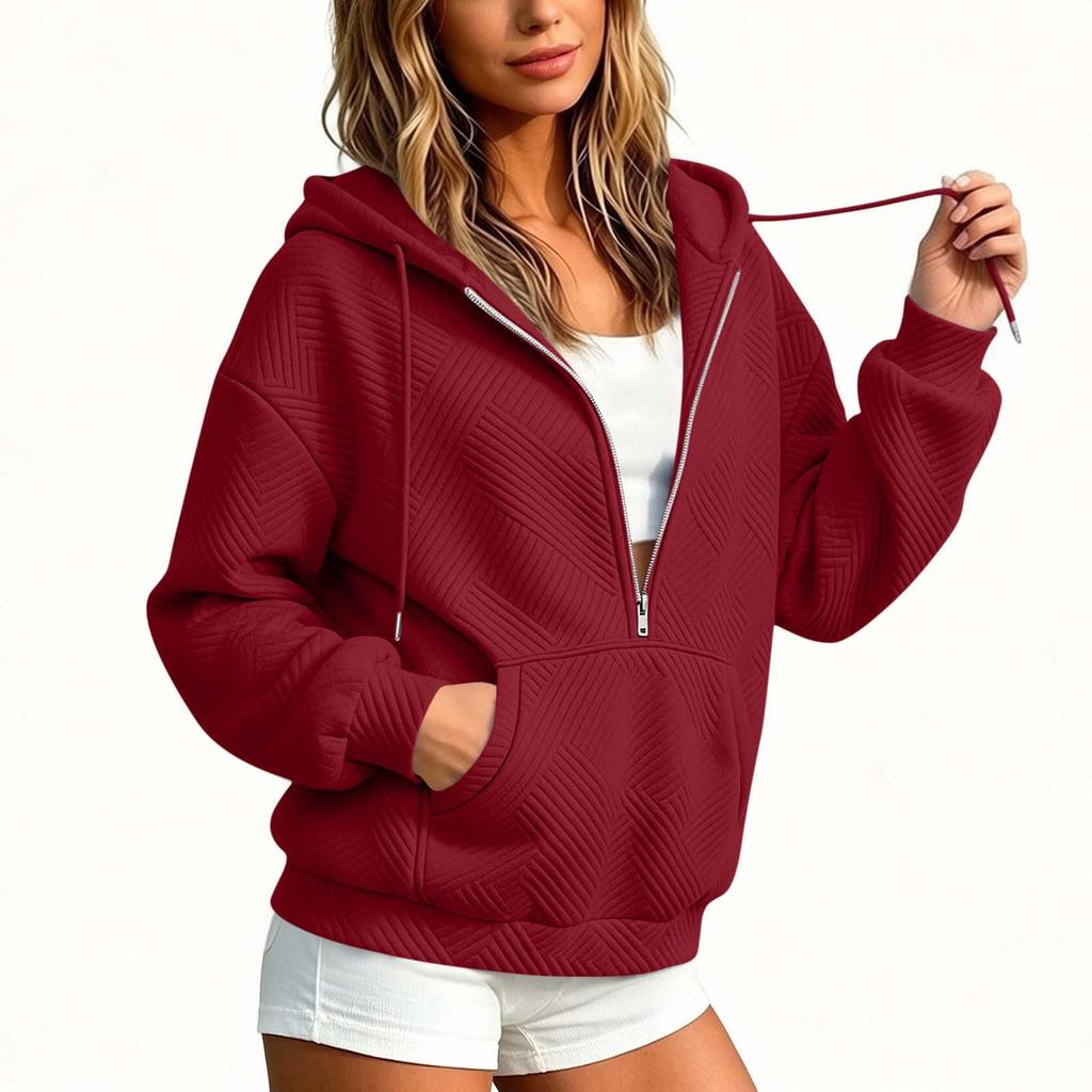Women's Casual Loose Fit Hooded Zip-Up Sweatshirt