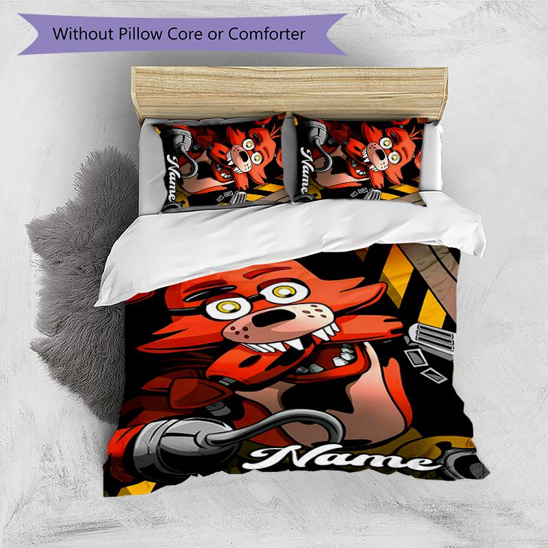 3pcs Custom Name Five Nights At Freddy's Bedding Set Duvet Cover Closure Includes 1 Duvet Cover & 2 Pillowcases for All Seasons Bedroom Decor