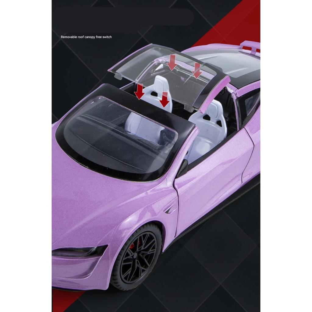 1/24 Tesla Roadster Convertible Alloy Sports Car Model Diecast Metal Toy Concept Car Model Simulation Sound and Light Kids Gift