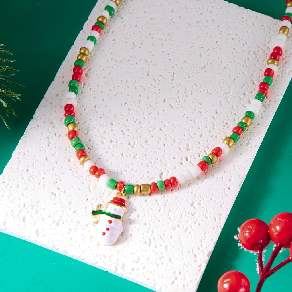 Merry Christmas Rice Beads Necklace For Women Girls Christmas Tree Snowman Santa Claus Crutch Clavicle Choker Xmas Jewelry Gifts