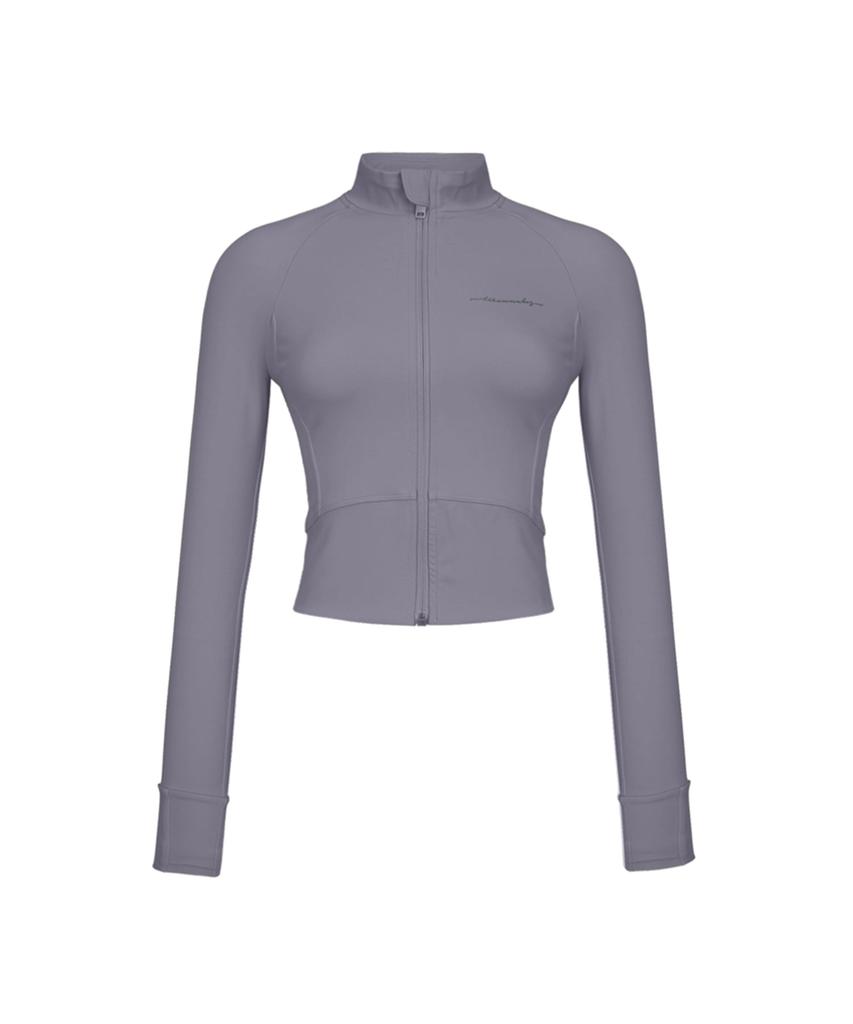 WANNABEZFIT Lettering Zip-Up Crop Jacket Lilac