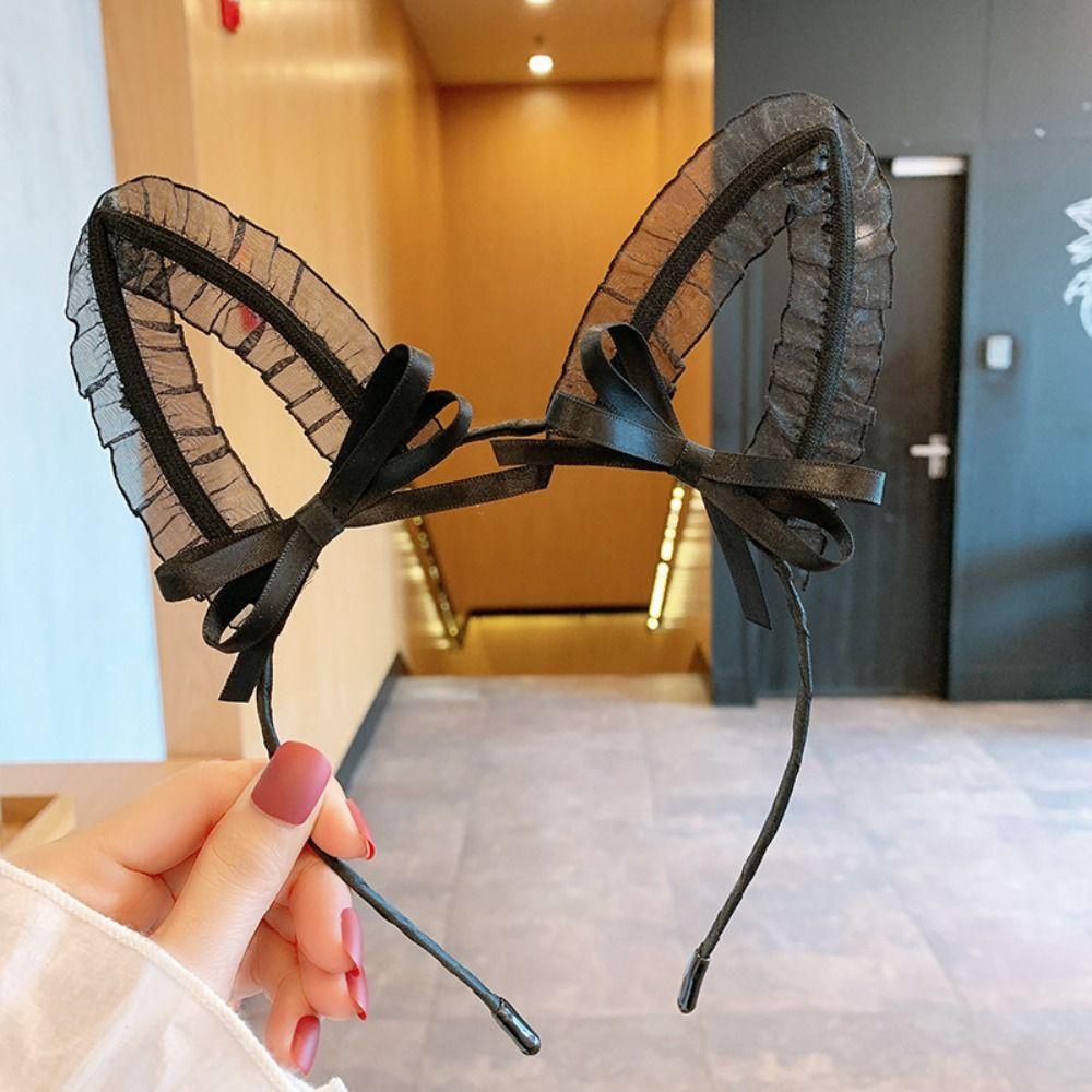 Lace Large Bow Hair Hoop Polka Dot Headwear Retro Cat Ear Hair Band