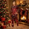 Christmas Printed Family Matching Long Sleeve Neck Loungewear Set for Parents and Kids