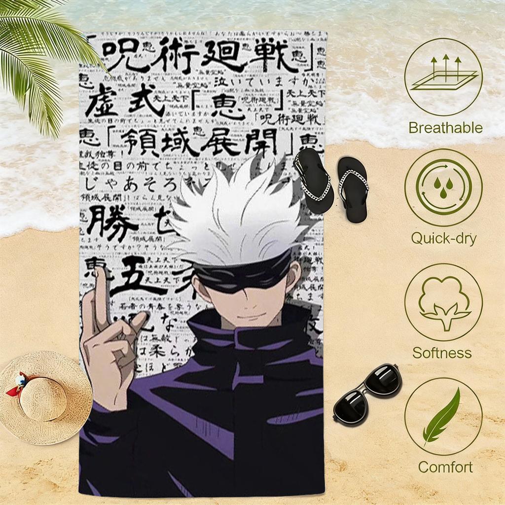 J-Jujutsu Kaisen Thema Strandtuch Wasser- und Schweißabsorbierend Weich Schnelltrocknend Mikrofaser Material Fitnessstudio Sporttuch