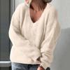 Mote Casual V-hals Ensfarget Langermet Strikket Genser Topp for Kvinner