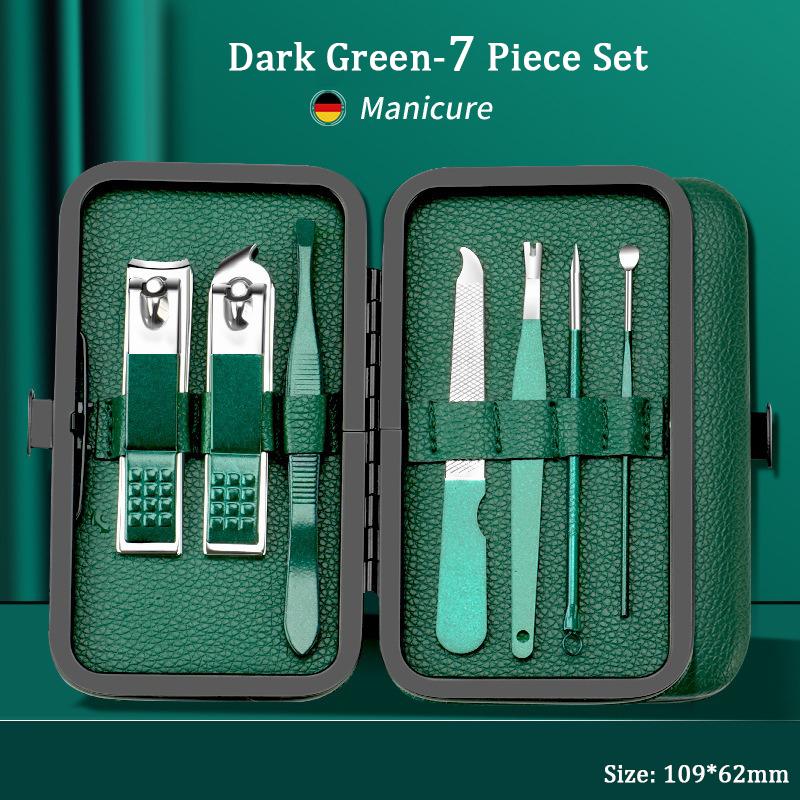 24-Piece Nail Clippers Set Dark-Green Manicure Dead Skin Scissors Nail Tool Set