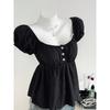 Women Casual Fashion Polka Dot U Neck Waist Cinched Short Sleeve T Shirt