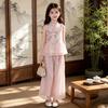 Girls' Summer Hanfu Sleeveless Top & Wide-Leg Pants Set