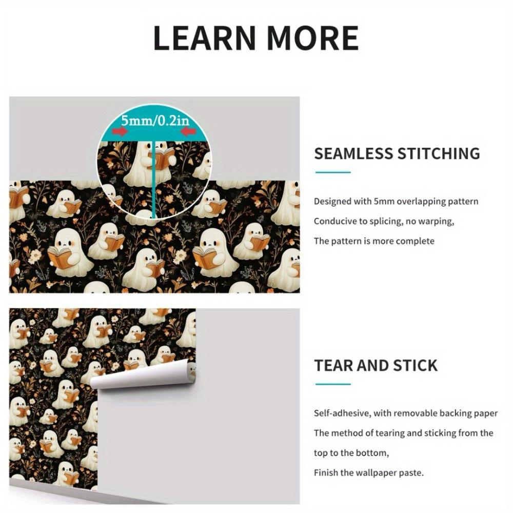 2pcs Halloween Self-Adhesive Wall Stickers Removable Cute Ghosts Wallpaper Dark Style Peel and Stick Wallpaper with Flower Halloween Themed Wallpaper