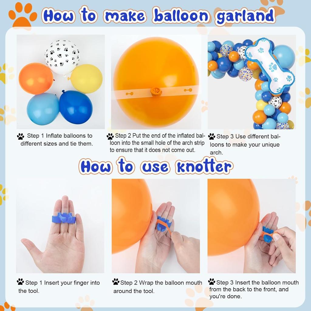 Ouddy Life 128Pcs Blue Balloons Garland Arch Kit, Blue Orange Bone Themed Birthday Party Supplies with Happy Birthday Banner Foil Paw Print Latex