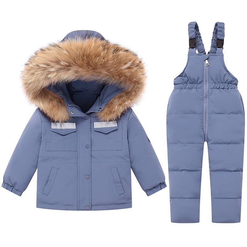 

Winter Down Coat Set for Kids – 90% Duck Down Hooded Jacket and Bib Pants, Reflective, Waterproof, 1–6Y 120 світло-синій колір