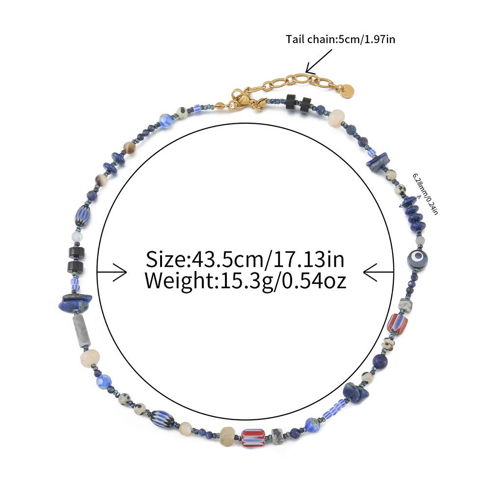 GEMCHIC Women s Lapis Lazuli Beaded Necklace, Irregular Geometric Style Titanium Steel Choker for Fashion Daily Wear