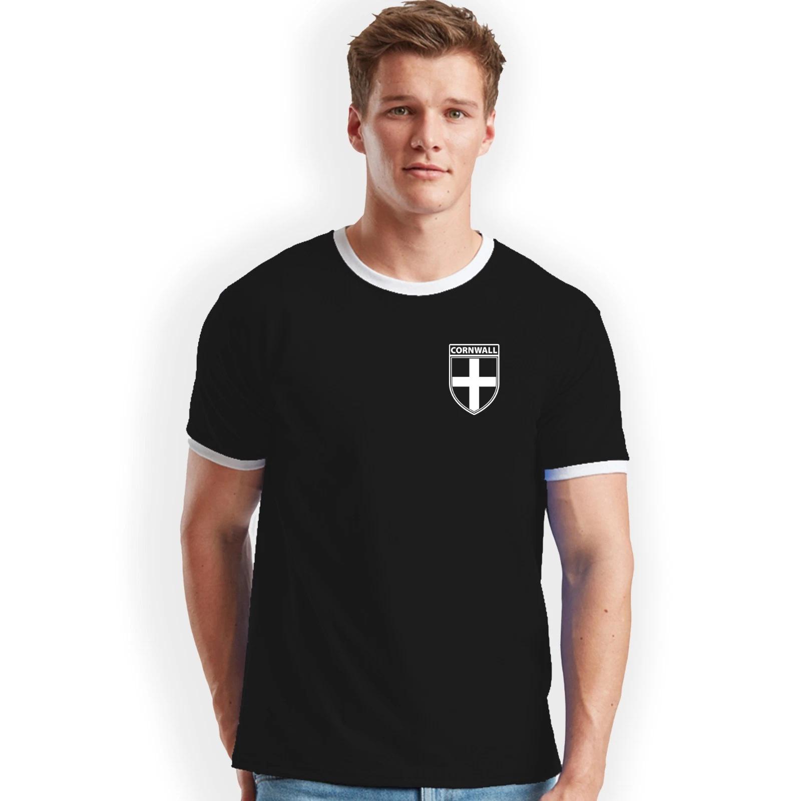 Cornwall Badge Print St Piran Cross Flag Ringer T-shirt Birthday Gift XL