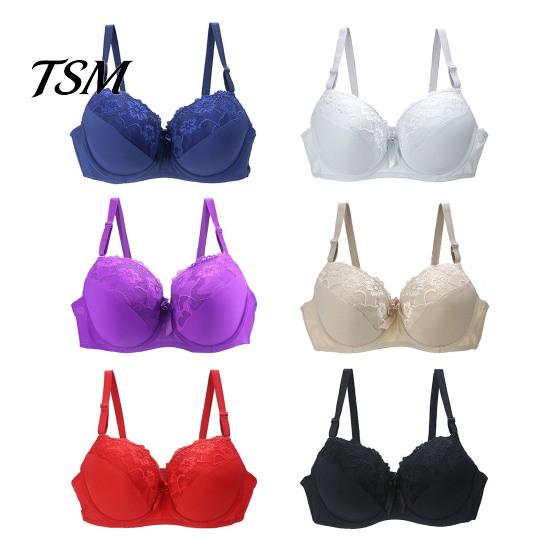 Thin Mold Cup Bra Women's Plus Size Push Up Sexy Floral Lace Full Gathering Effect Coverage Underwired Padded Supportive Everyday for Heavy