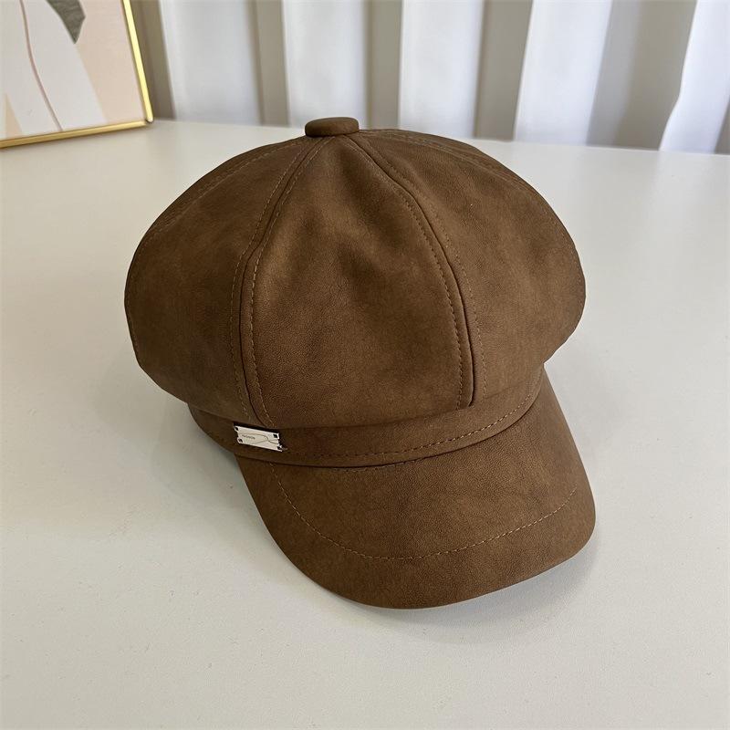 

Винтажная кепка из красной ПУ кожи Анкара, осенне-зимняя восьмиугольная кепка газетчика, женская, для большой головы, универсальная M（56-58cm）