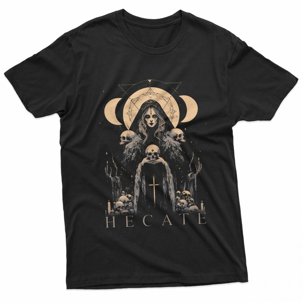 Hecate Greek Moon Goddess of Witchcraft Holding Skull Black TShirt Unisex T-Shirt S