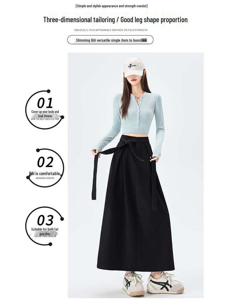 Strappy Flowy Women's A-line Bodycon Midi Skirt with High Waist & Back Slit - Spring 2026