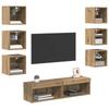 TV Cabinet with LED Light Strips 8 pcs Artisan Oak Finish with Glass