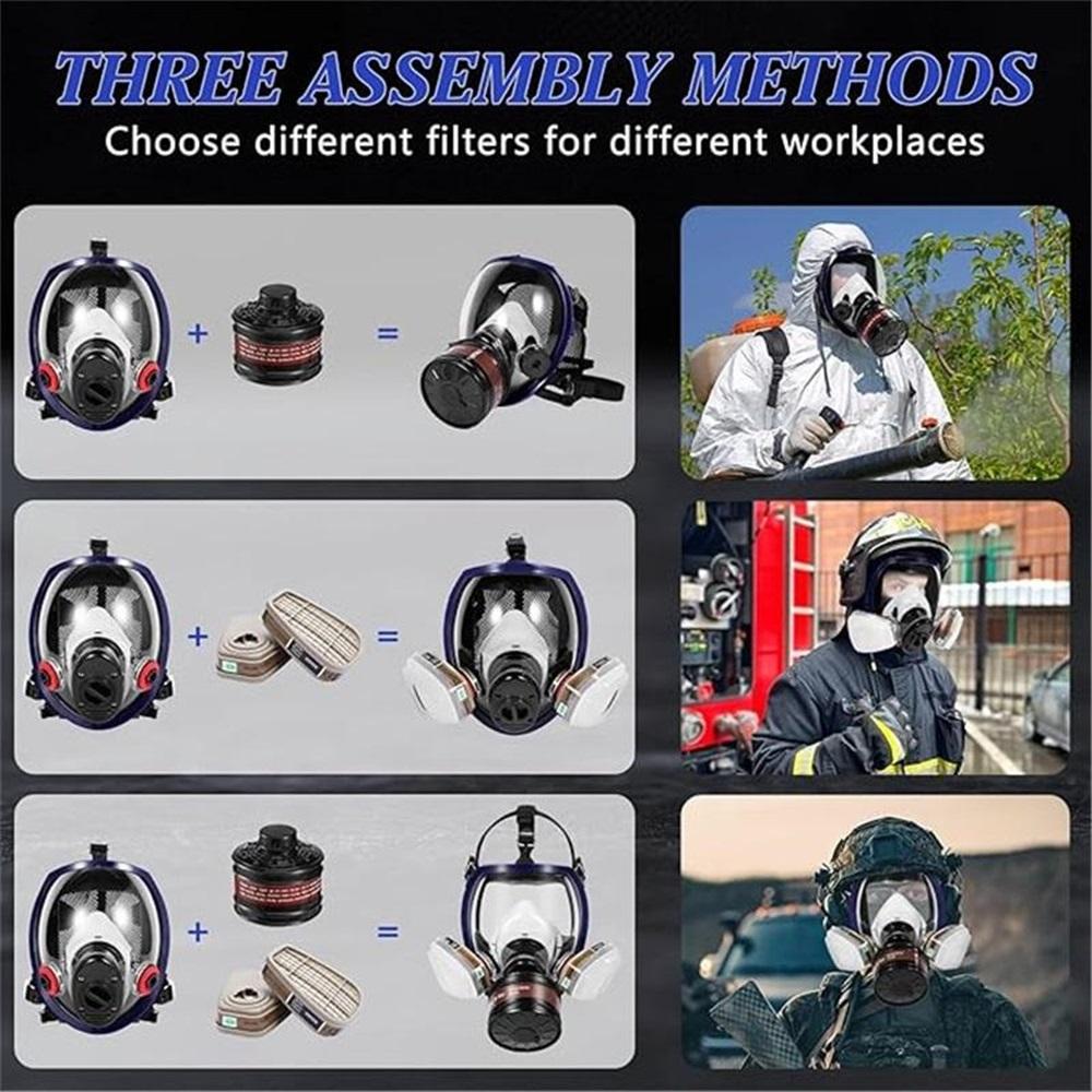 Gasmasken Überleben Nuklear und Chemisch,Gasmaske mit 40mm Aktivkohlefilter,Vollgesichts-Atemschutzmaske mit 6001 Filter