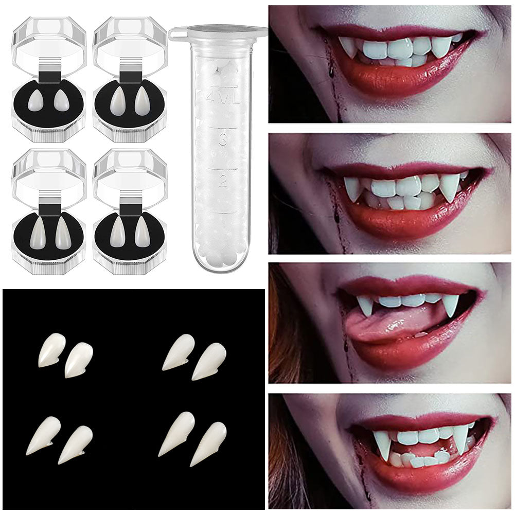 1Pair Halloween Vampire Dentures Prop Halloween Party Costume DIY Cosplay Props Decoration False Teeth With Dental Gum