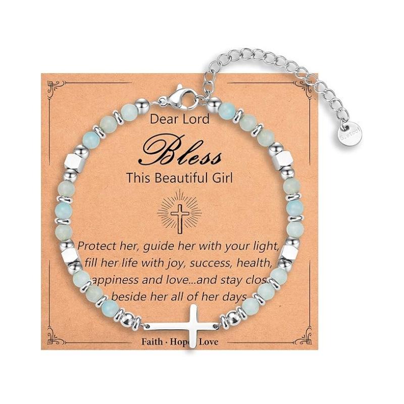 JYL TS Bracelet  Cross Pendant Natural Stone Graduation Gift Inspires Faith