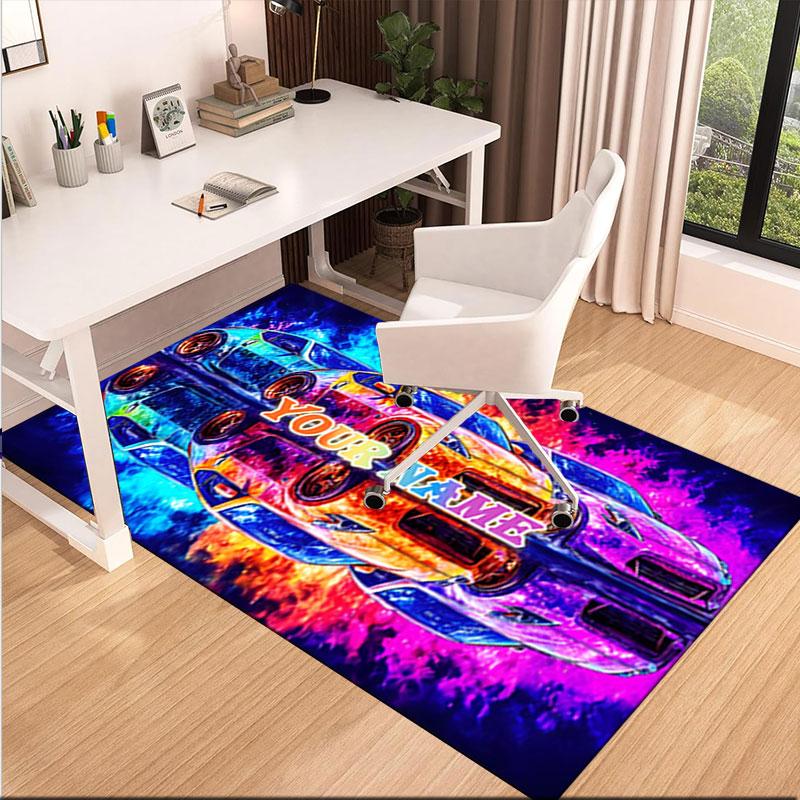 1PC Custom Name Car Artwork" Theme Floor Mat Ideal for Living Room, Game Rooms, Office, Bedroom,Floor Mat Playful Design