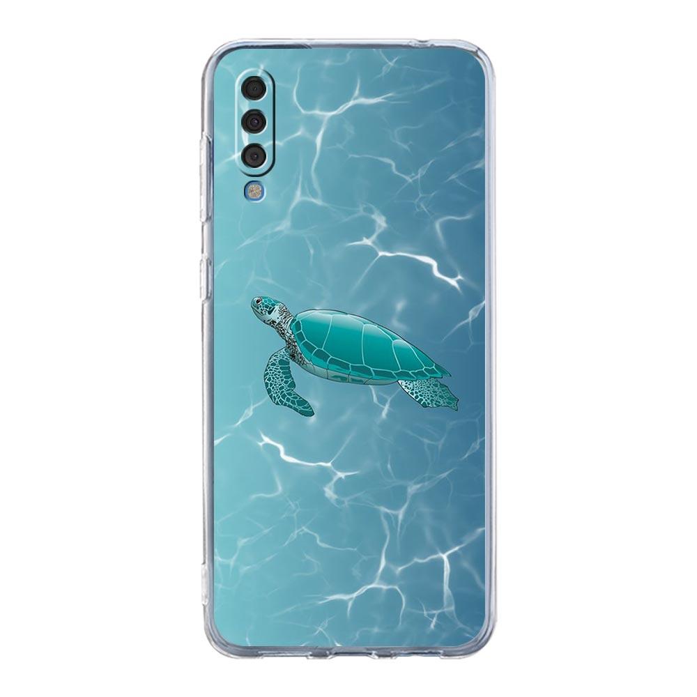Case For Samsung A54 A52 A50 A70 A40 A20S A20E A02S A12 A14 A16 A22 A42 A34 A32 5G A04s A06 lovely Cartoon sea turtle ocean blue