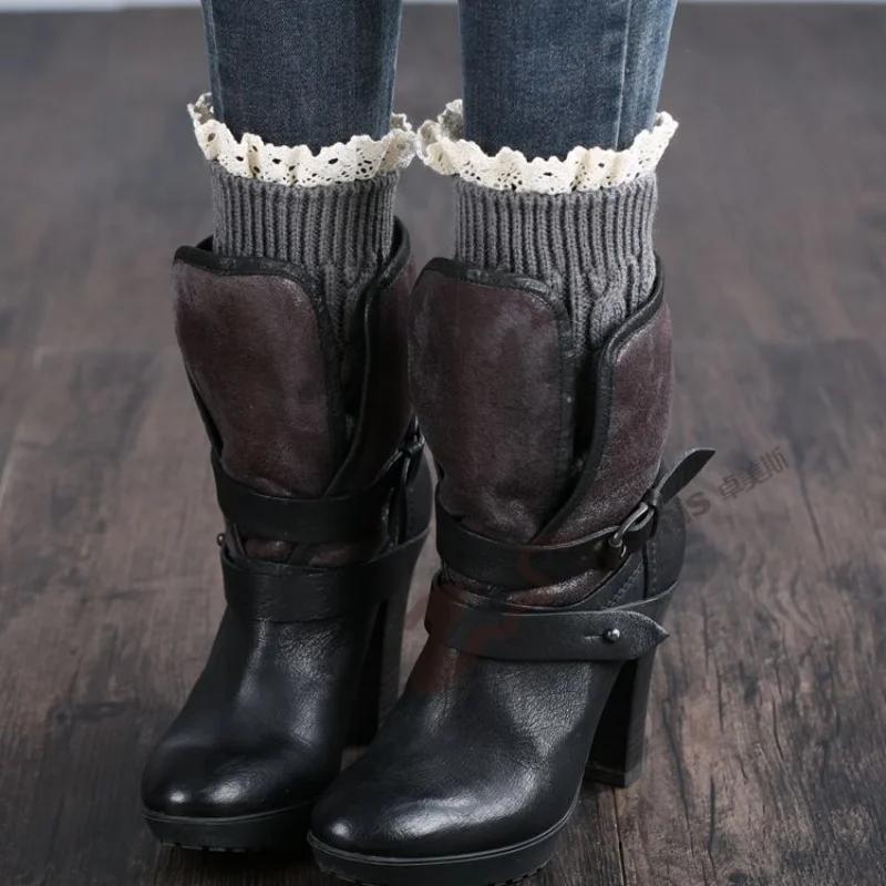 Women Girls Ankle Warm Crochet Thermal Thick Leg Warmer Sock Boot Cover Cuffs Socks Accessories Winter Knit Solid Leg Warmers