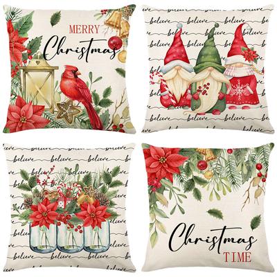 Home Decor Pillow Cover Christmas Holiday Linen Print Living Room Sofa Cushion Cover Bedroom Pillow Cover