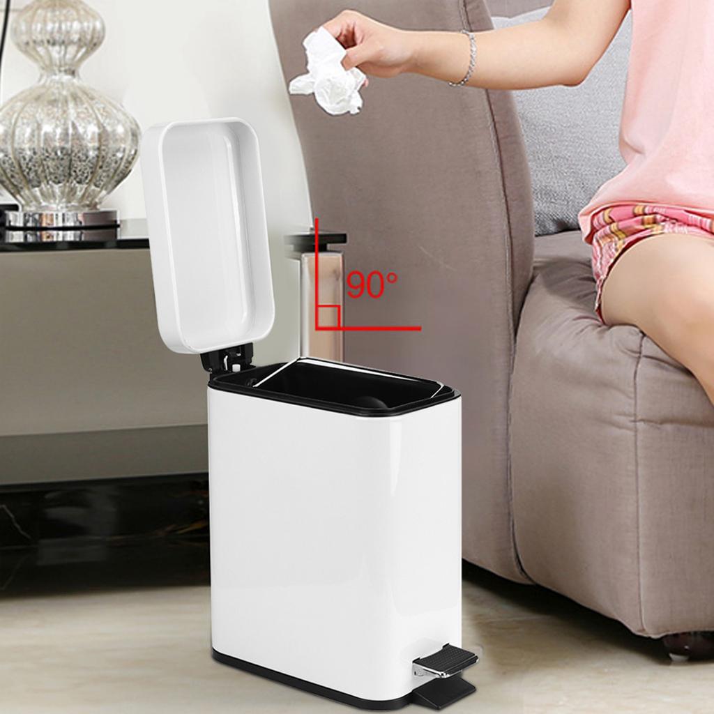 Haushalt Badezimmer Küche Edelstahl Mute Pedal Müll Mülleimer Weiß 5L