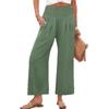 Women S High Waist Smocked Straight Leg Cropped Casual Pants Solid Color
