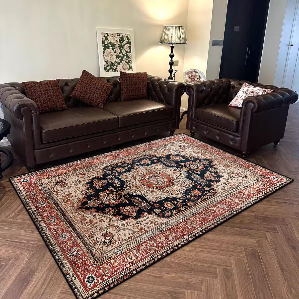 

Vintage Persian Carpet Living Room High-end Luxury Tea Table Flannel Rug Bedroom Bed End Anti-slip Large Area Office Mat Lounge 60x90cm door mat