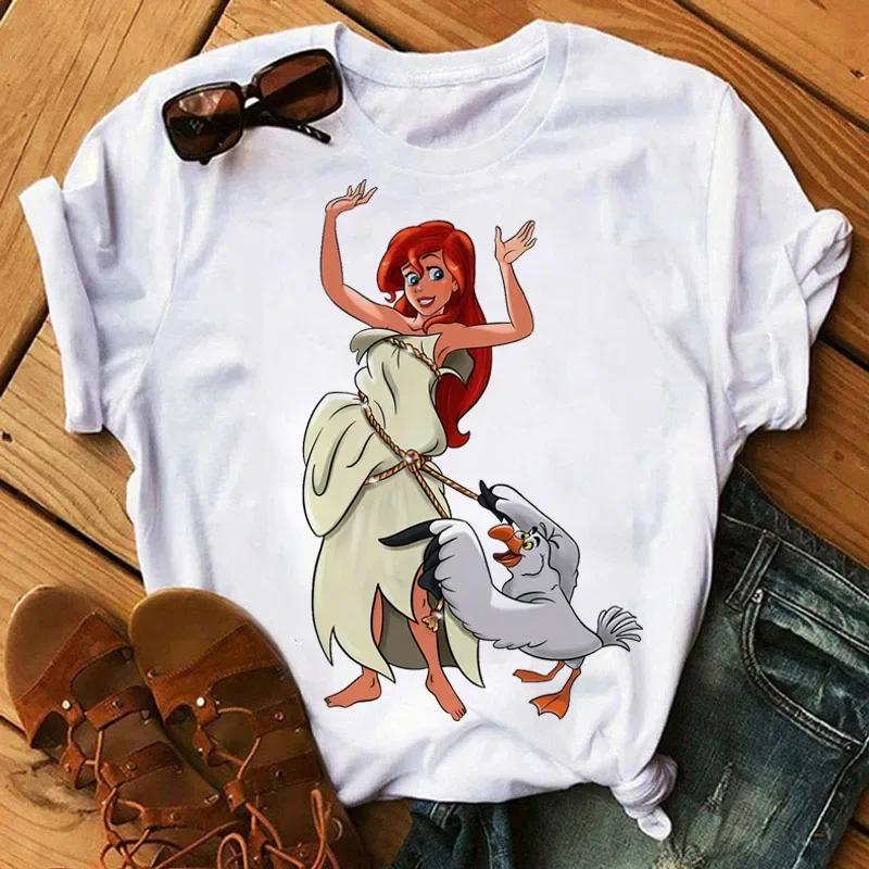 Disney Princess Creative Printed Short Sleeve Tshirt 2025 Summer New Women Cute Plus Size Harajuku Loose Casual Comfortable Top