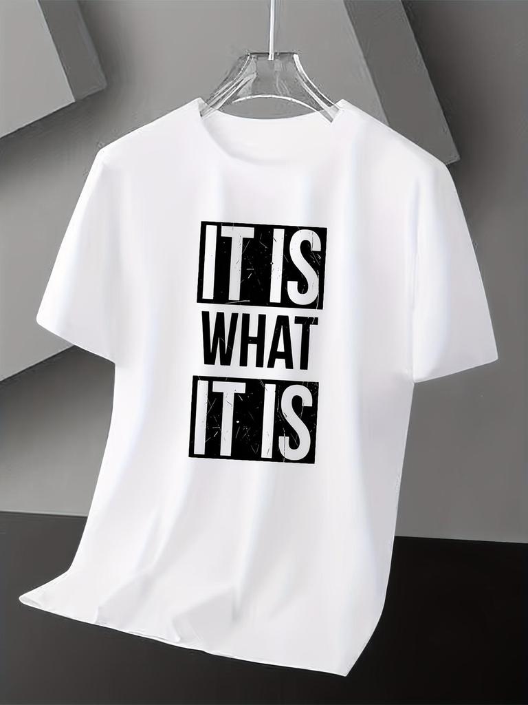 Ultra Attitude IT IS WHAT IT IS T-Shirt Print Short Sleeve Round Neck Casual Tee, Suitable for Seasons, Machine Washable Casual Attire with Iconic Slo