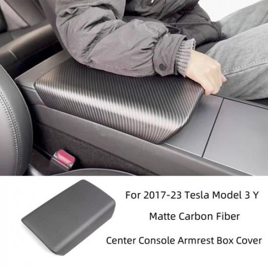 

Matte Carbon Fiber Center Console Armrest Box Cover Trim For Tesla Model 3 Y
