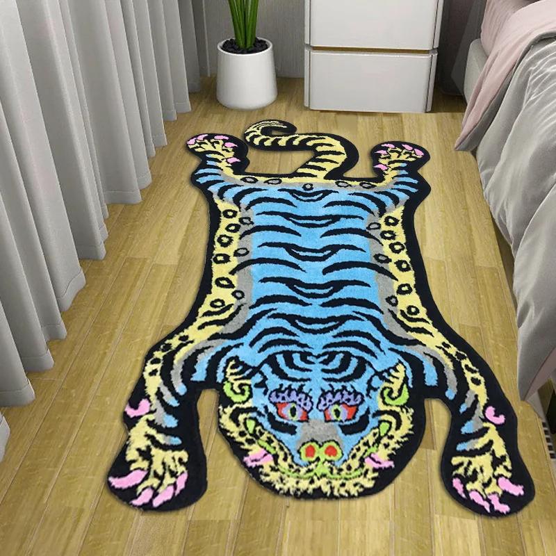 Teppich mit Tiger-Muster, Weicher Teppich aus Kunstkaschmir, Warmer Teppich für Schlafzimmer-Bettseite, Bodenteppich für Wohnzimmer, Heimdekoration