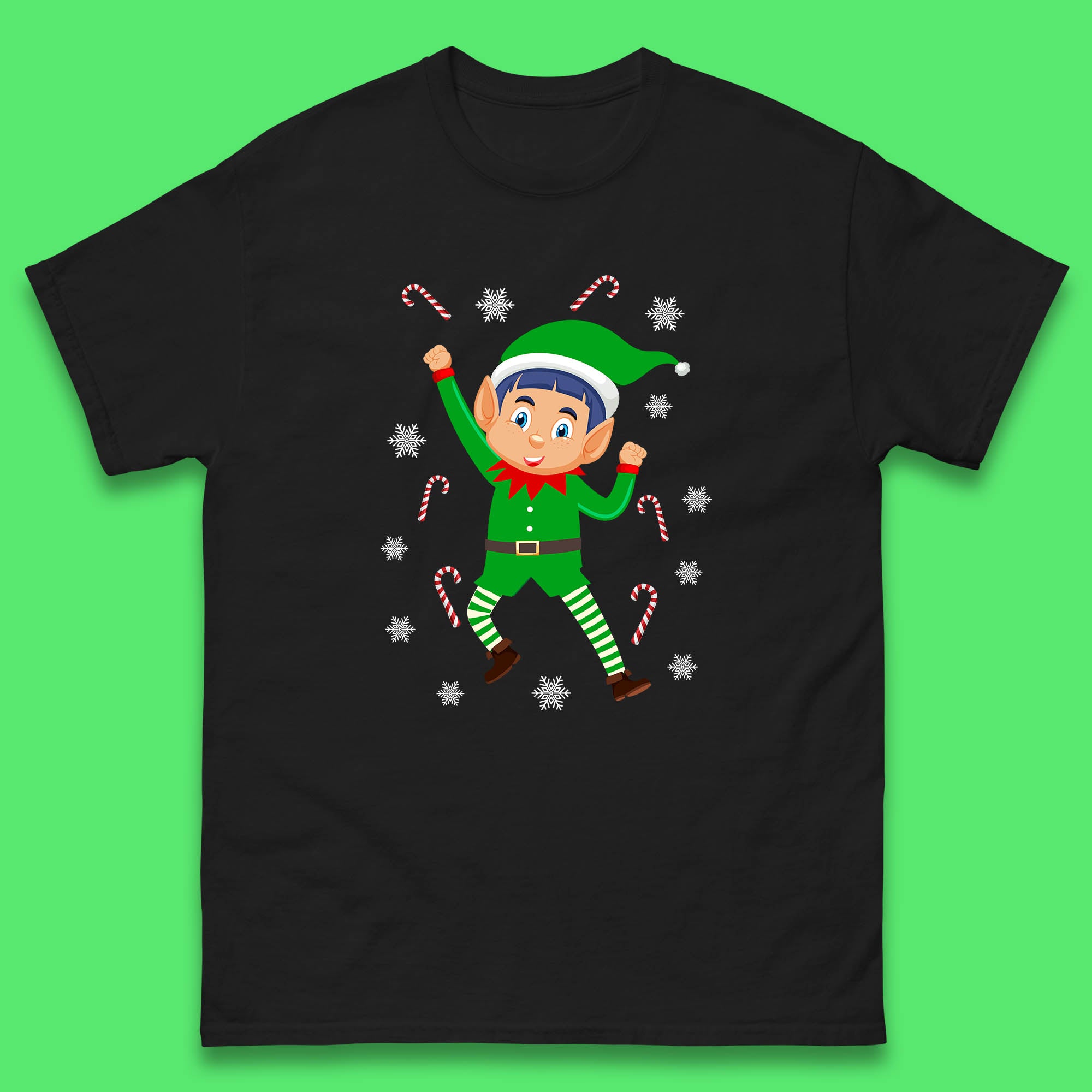 Christmas Elf Cartoon Mens T Shirt Womens Tops Tees Christmas Candy Cane Top 3XL