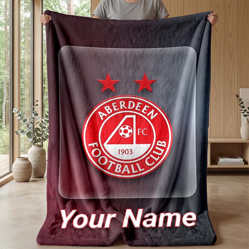 Custom Text Flannel Throw Blanket, Lightweight Cozy Bed Sofa BlanketAberdeen FC