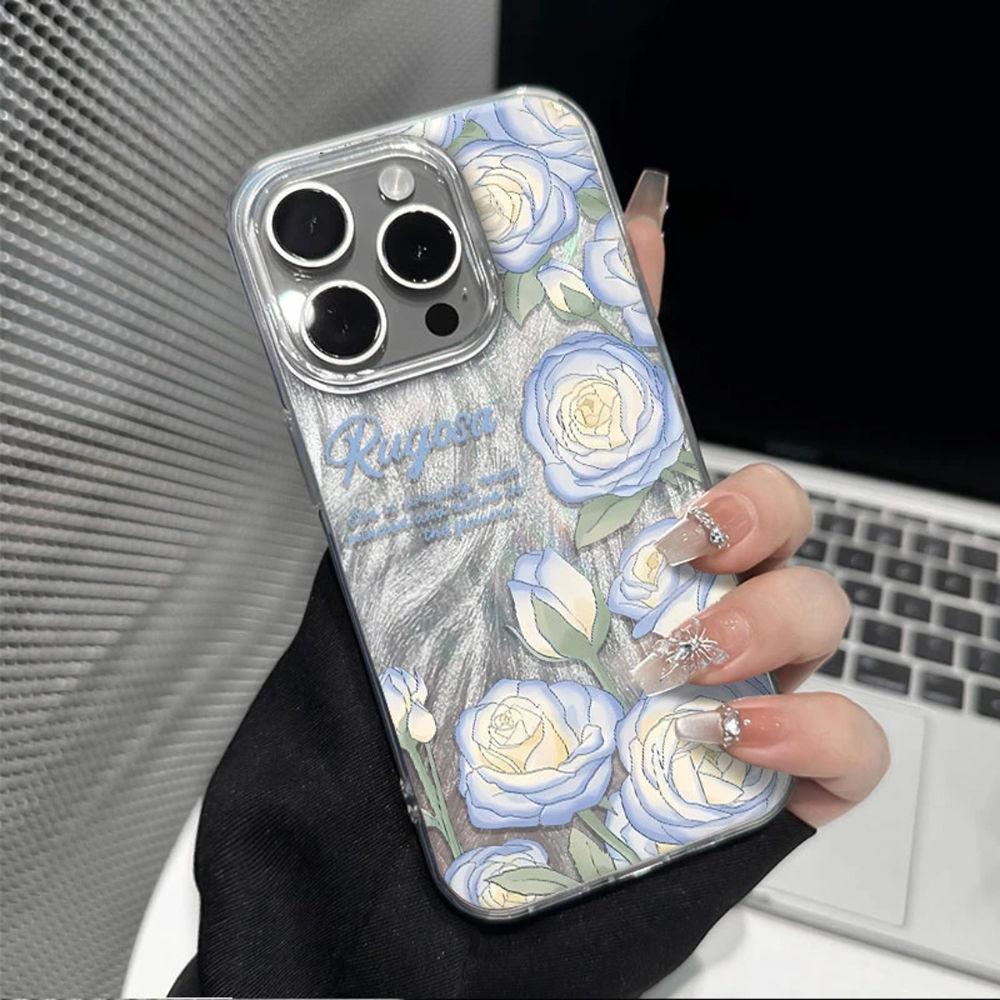 Premium blue rose for iPhone17promax Apple 16 laser phone case 14/13 large hole 15