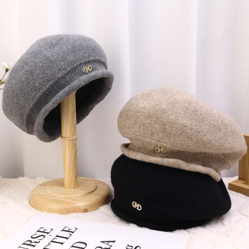 Autumn Winter Simple Premium Feel Sweet Cool Versatile British Painter Elegant Cute Style Beret Warm Windproof Solid Color Mushroom Pile Hat Cute Cap