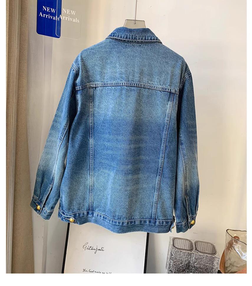 2025 Spring/Autumn Women's Retro Washed Denim Jacket: Hong Kong Style, Loose Fit, Trendy Casual Fashion