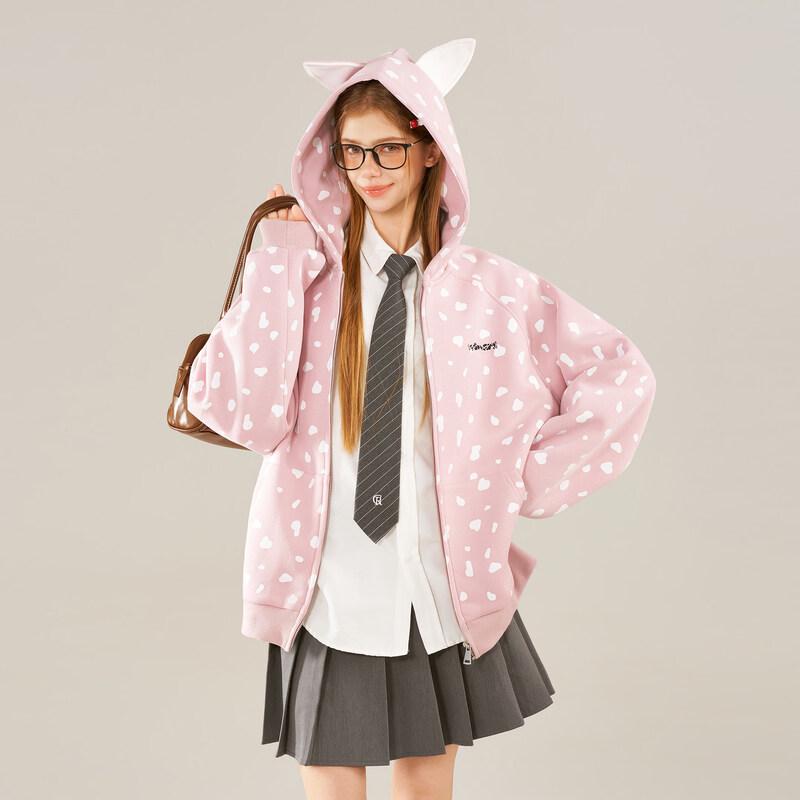 

BEETLE TOWN Spotted Hooded Zip-Up Sweatshirt S
