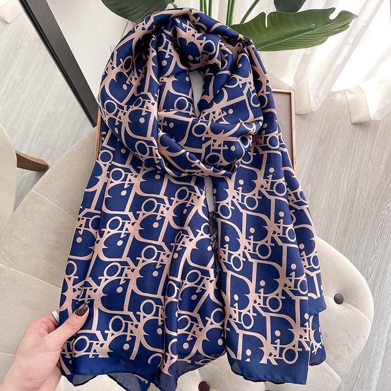 1 Pcs 180x90cm Korean Spring and Autumn New Fashion letter imitation silk scarf, dual-purpose air conditioner shawl, beach towel